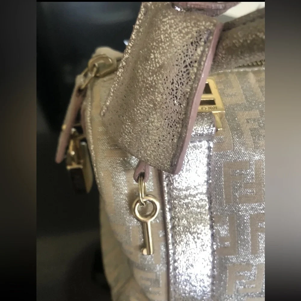Rare Vintage Fendi Mini Metallic Zucchino Bauletto Bag - Picture 8 of 13